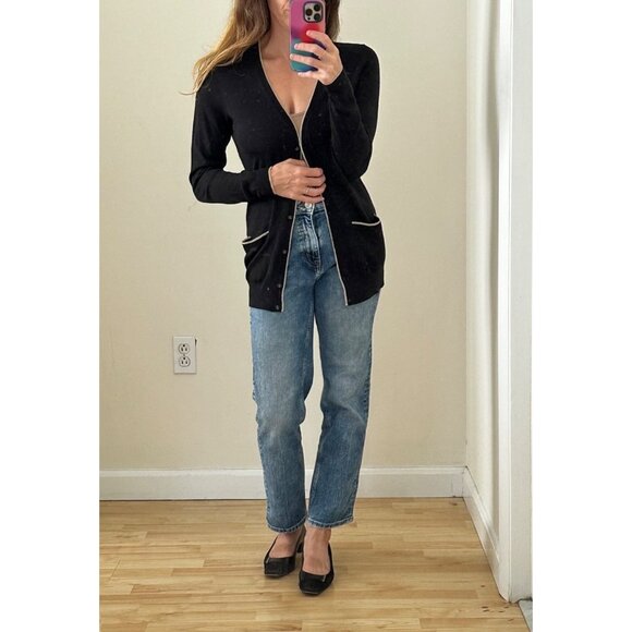 Ann Taylor Black Merino Wool V-Neck Cardigan Sz Small - Picture 5 of 11